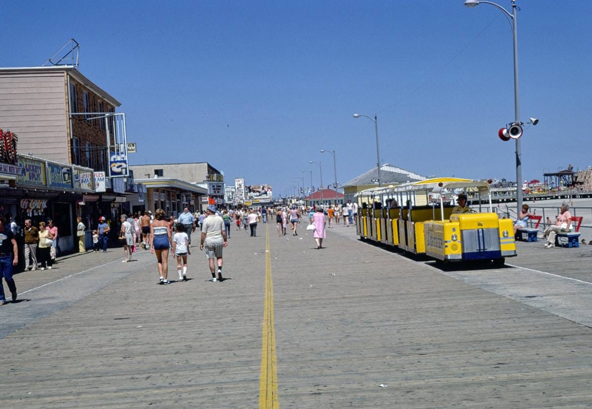 Historic Photo : 1978 Boardwalk and tram, Wildwood, New Jersey | Margolies | Roadside America Collection | Vintage Wall Art :
