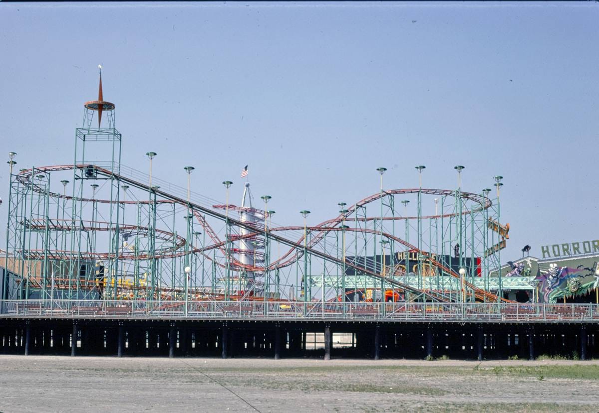 Historic Photo : 1978 Sportland Pier Supersonic roller coaster, Wildwood, New Jersey | Margolies | Roadside America Collection | Vintage Wall Art :