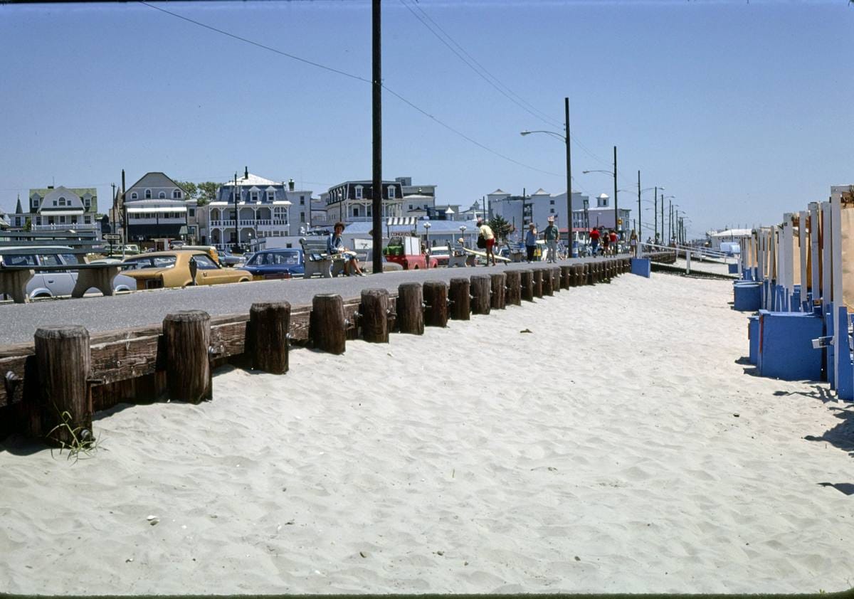Historic Photo : 1978 Beach to boardwalk and skyline, Cape May, New Jersey | Margolies | Roadside America Collection | Vintage Wall Art :