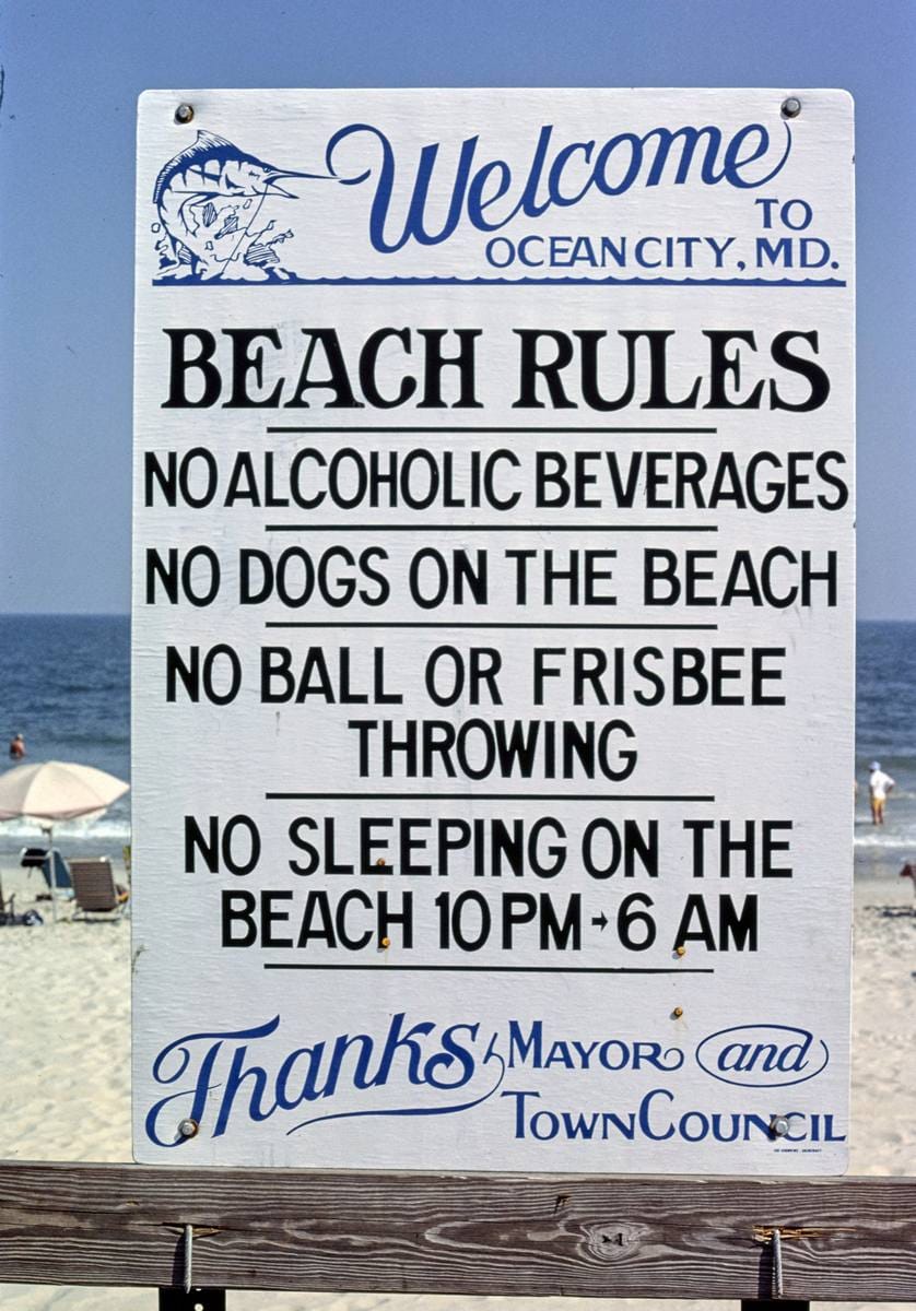 Historic Photo : 1985 Beach rules, Ocean City, Maryland | Margolies | Roadside America Collection | Vintage Wall Art :