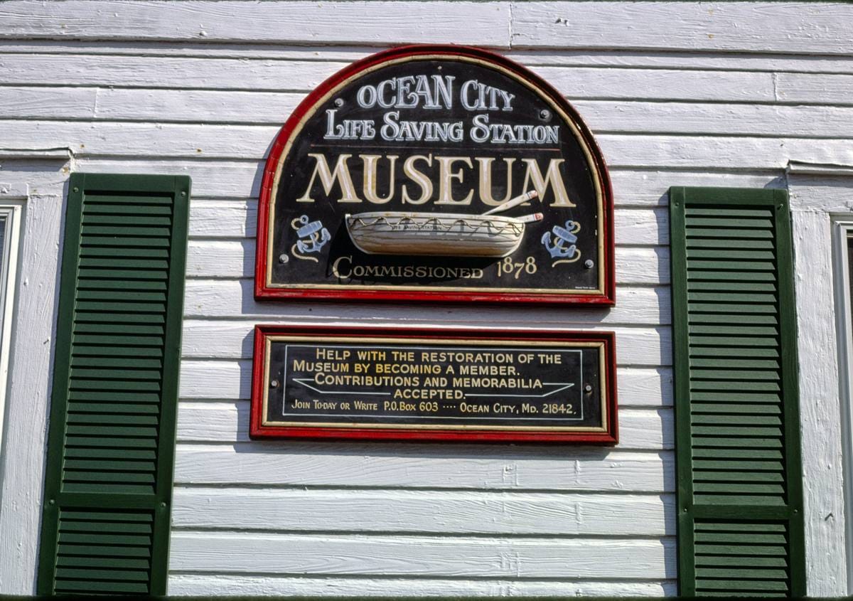 Historic Photo : 1985 Life Saving Station Museum sign, Ocean City, Maryland | Margolies | Roadside America Collection | Vintage Wall Art :