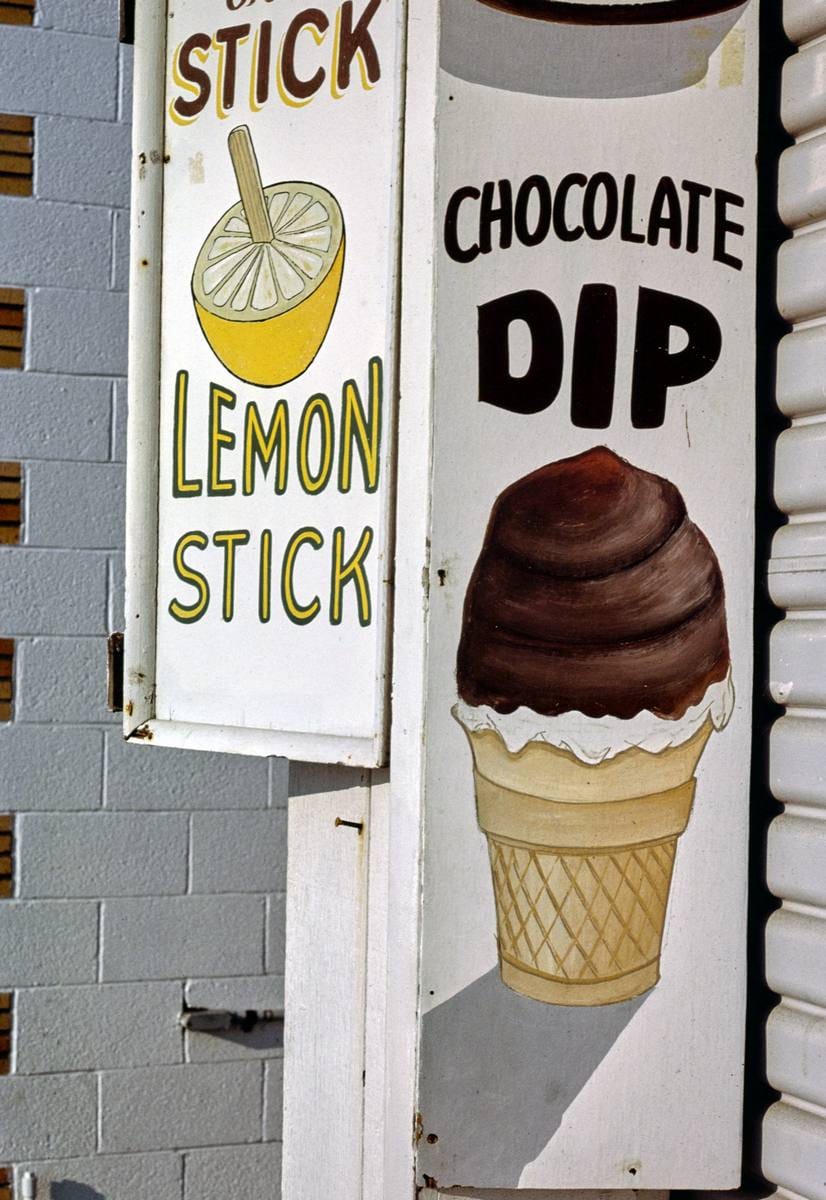 Historic Photo : 1985 Chocolate Dip and Lemon Stick sign, Ocean City, Maryland | Margolies | Roadside America Collection | Vintage Wall Art :