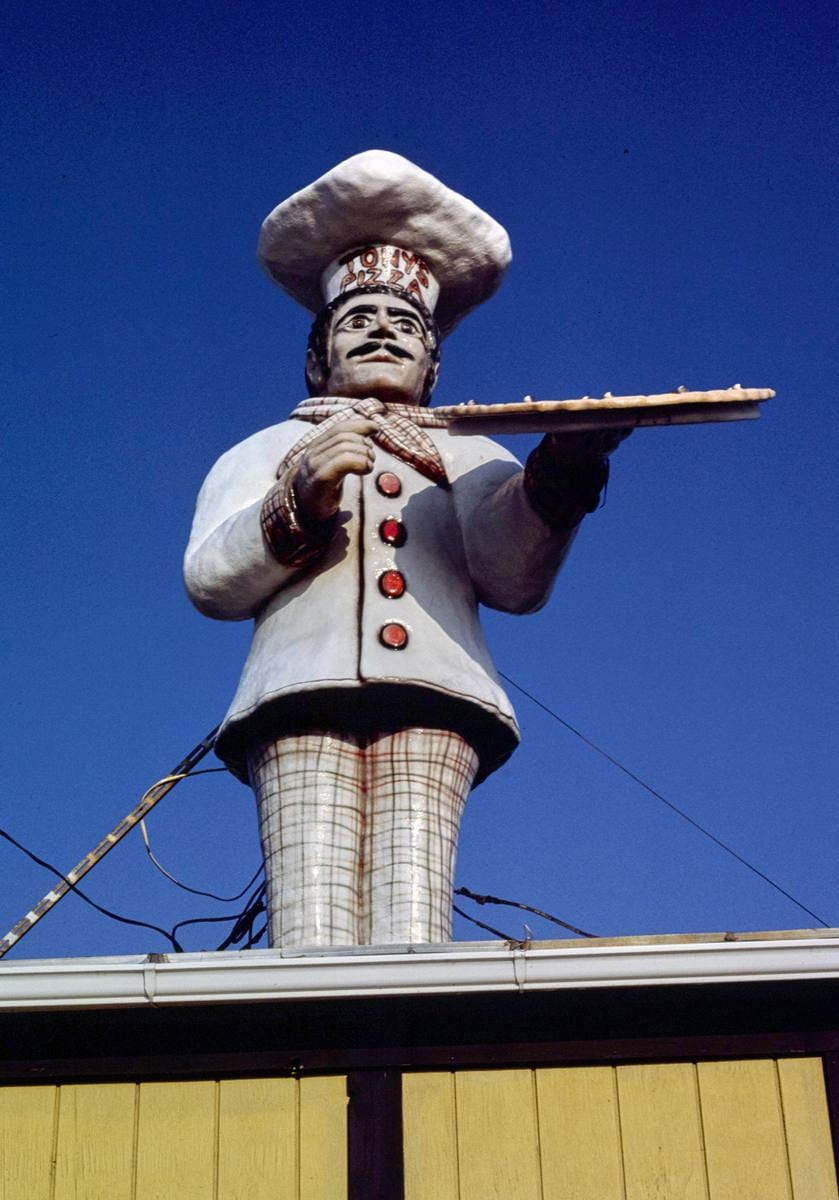 Historic Photo : 1985 Tony's Pizza statue, Ocean City, Maryland | Margolies | Roadside America Collection | Vintage Wall Art :