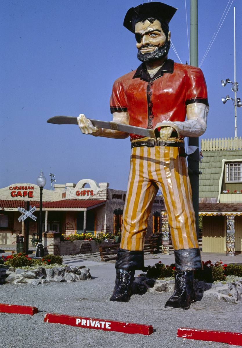 Historic Photo : 1985 Jolly Roger statue at angle, Ocean City, Maryland | Margolies | Roadside America Collection | Vintage Wall Art :