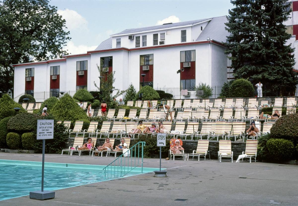 Historic Photo : 1977 Brickman pool area, South Fallsburg, New York | Margolies | Roadside America Collection | Vintage Wall Art :