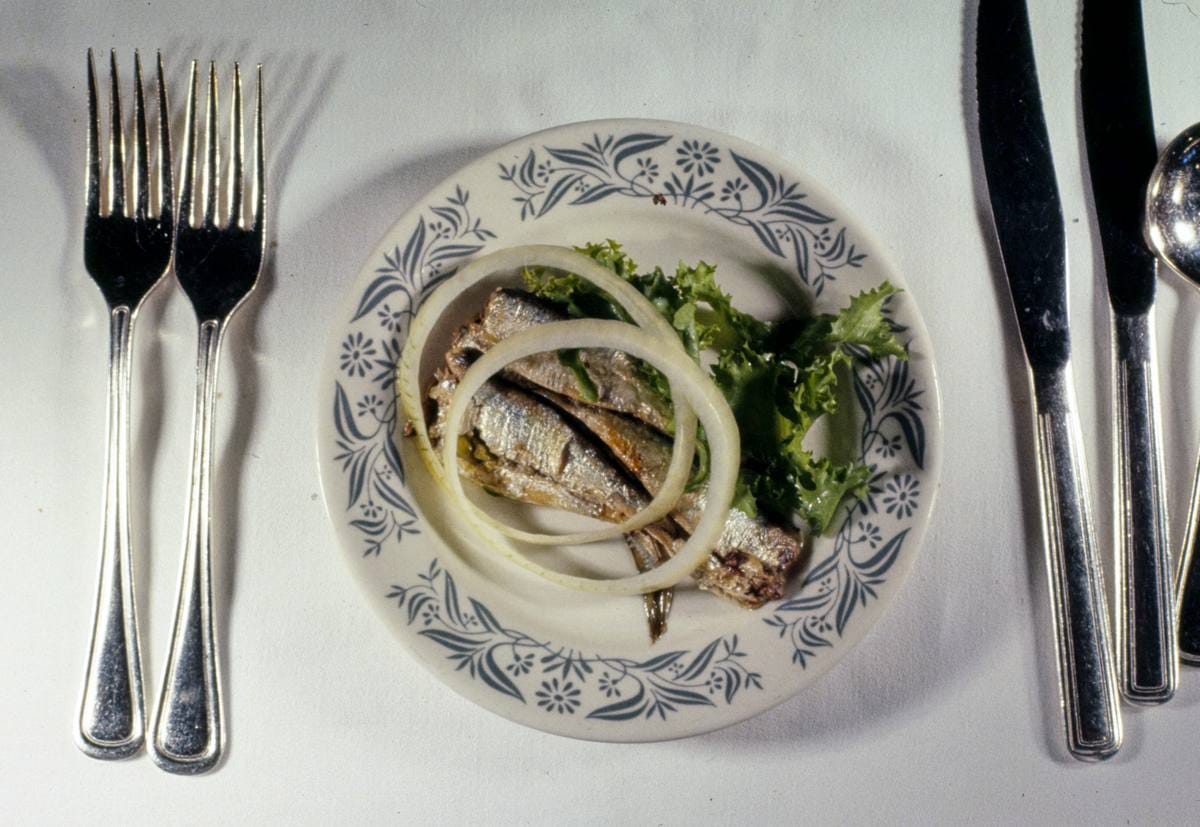 Historic Photo : 1977 Brisling sardines, Kutsher's, Thompson, New York | Margolies | Roadside America Collection | Vintage Wall Art :