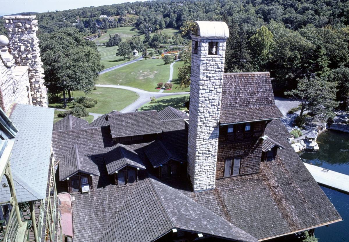 Historic Photo : 1976 Mohonk roof detail, garden, New Paltz, New York | Margolies | Roadside America Collection | Vintage Wall Art :