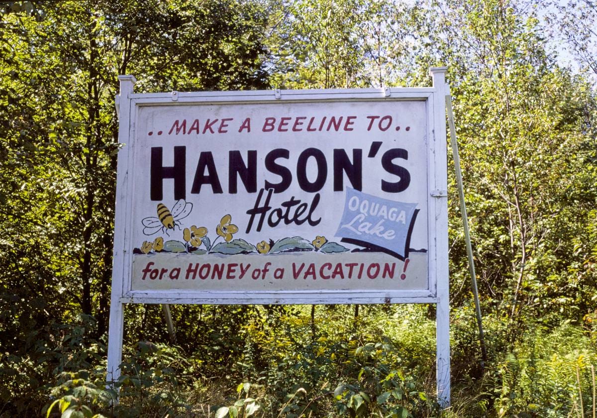 Historic Photo : 1976 Hanson's sign, Oquaga Lake, Deposit, New York | Margolies | Roadside America Collection | Vintage Wall Art :