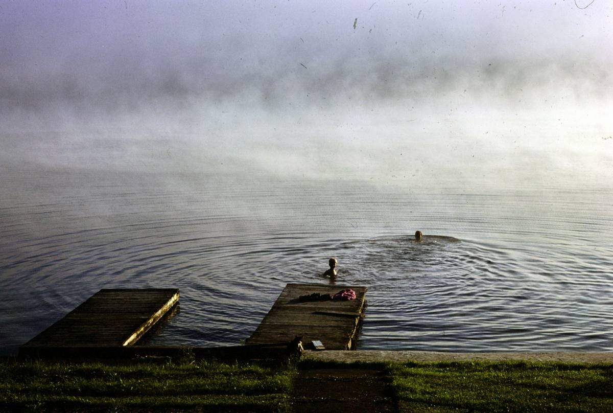 Historic Photo : 1978 Dawn swim, Oquaga Lake, Deposit, New York | Margolies | Roadside America Collection | Vintage Wall Art :