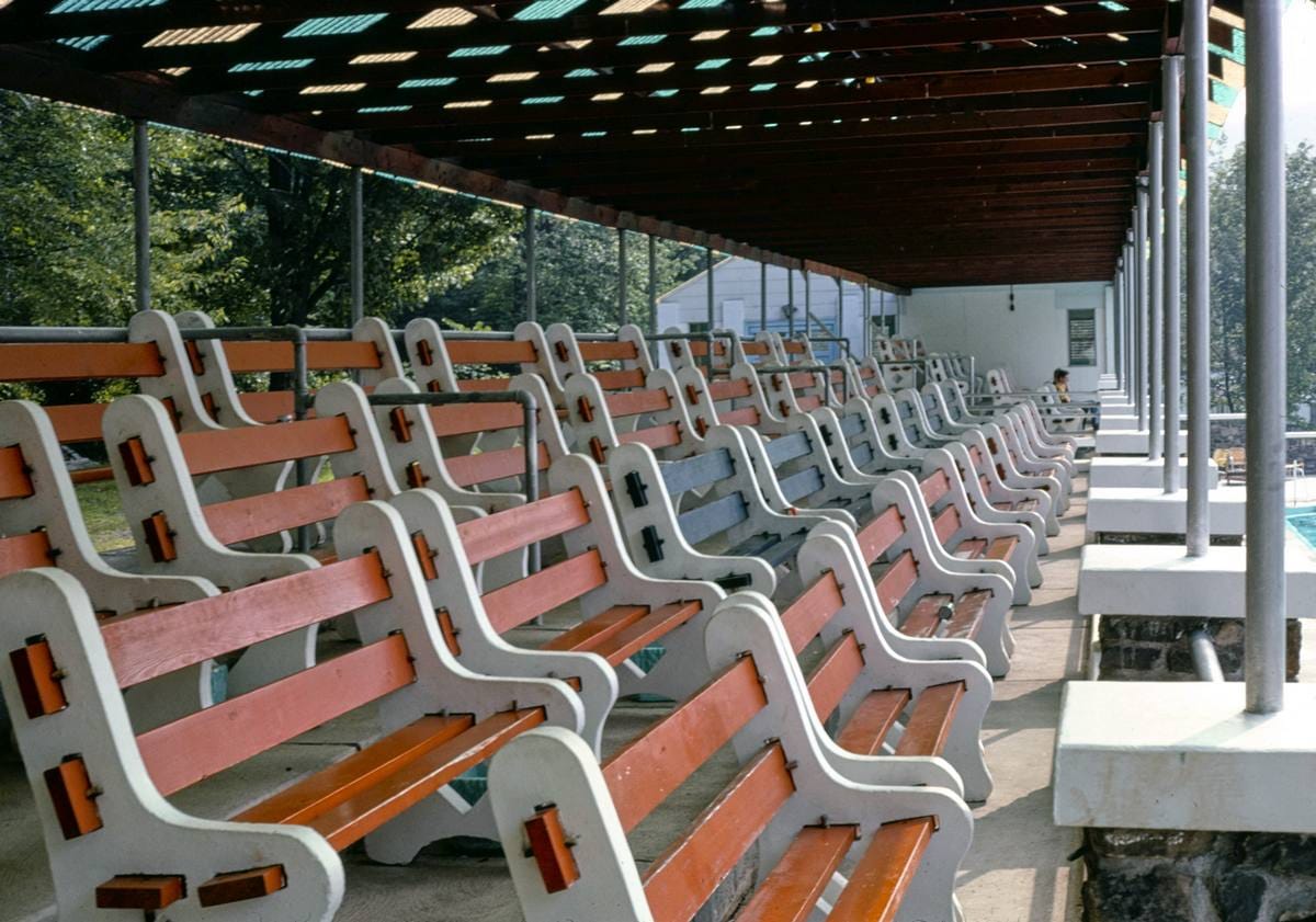 Historic Photo : 1977 Sugar Maples, pool area, Maplecrest, New York | Margolies | Roadside America Collection | Vintage Wall Art :