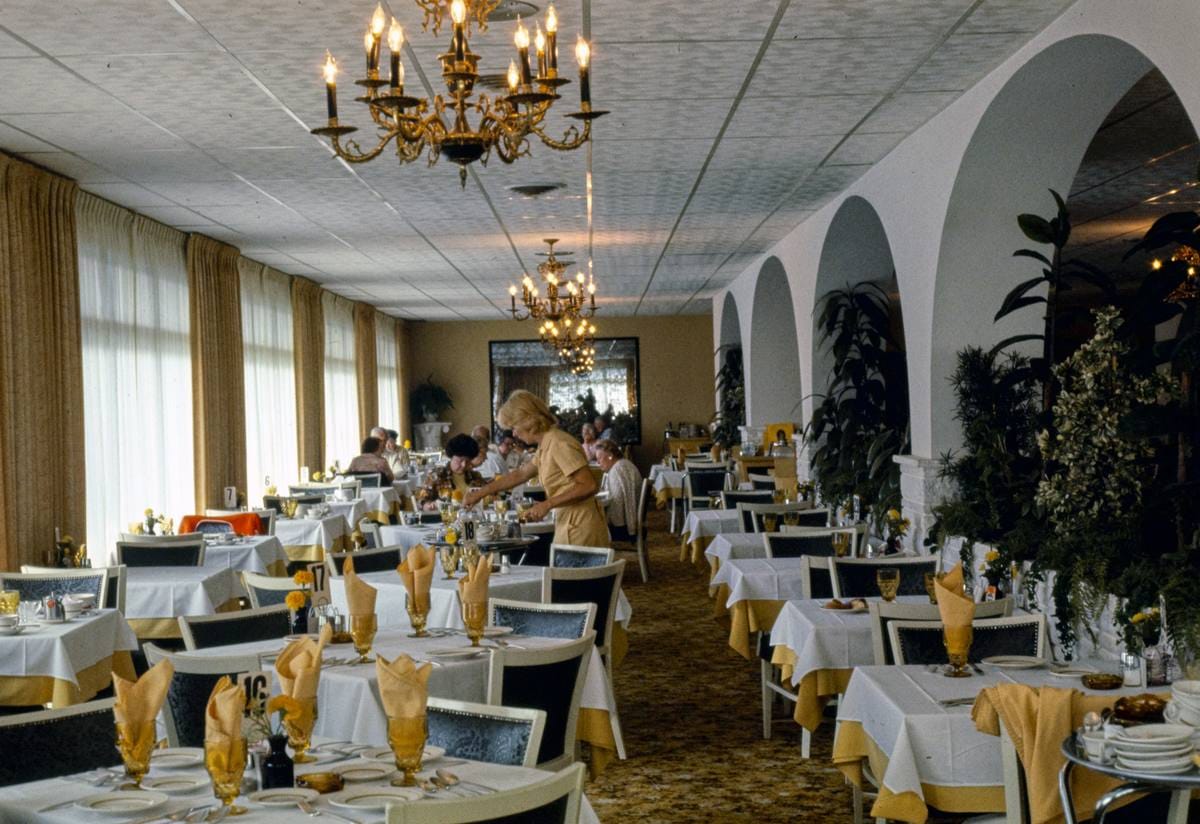 Historic Photo : 1977 Thompson House, main building, dining room, Windham, New York | Margolies | Roadside America Collection | Vintage Wall Art :