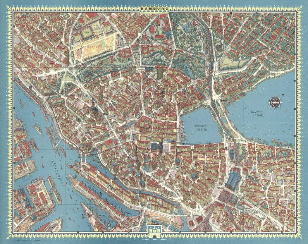 Historic Map : Hamburg, Germany., 1964, Vintage Wall Art