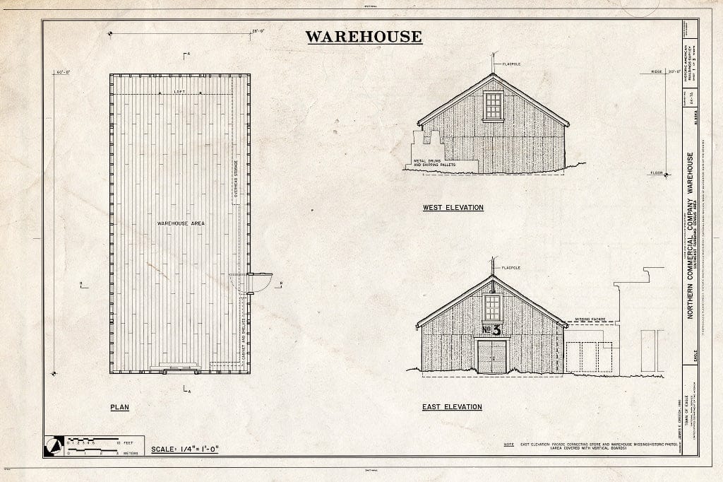 Blueprint HABS AK,19-EGL,1A- (Sheet 1 of 3) - Northern Commercial Company, Warehouse, 220 Front Street, Eagle, Southeast Fairbanks Census Area, AK