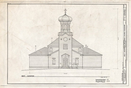 Blueprint 4. West Elevation - Holy Ascension Russian Orthodox Church, Unalaska Island, Unalaska, Aleutian Islands, AK