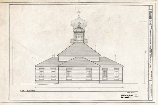 Blueprint 6. East Elevation - Holy Ascension Russian Orthodox Church, Unalaska Island, Unalaska, Aleutian Islands, AK