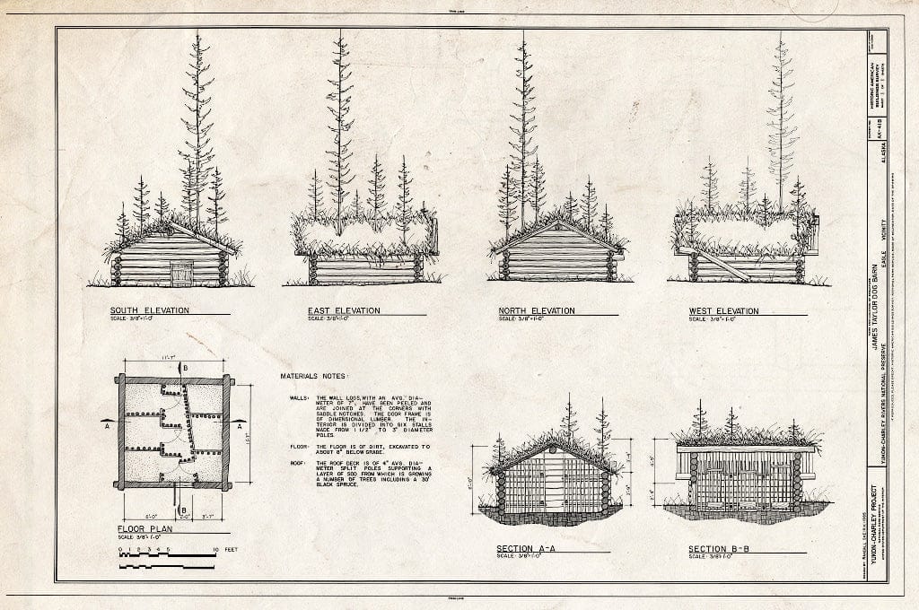 Blueprint HABS AK,19-EGL.V,3-B- (Sheet 1 of 1) - James Taylor Dog Barn, Yukon River, Opposite 4th of July Creek, Eagle, Southeast Fairbanks Census Area, AK