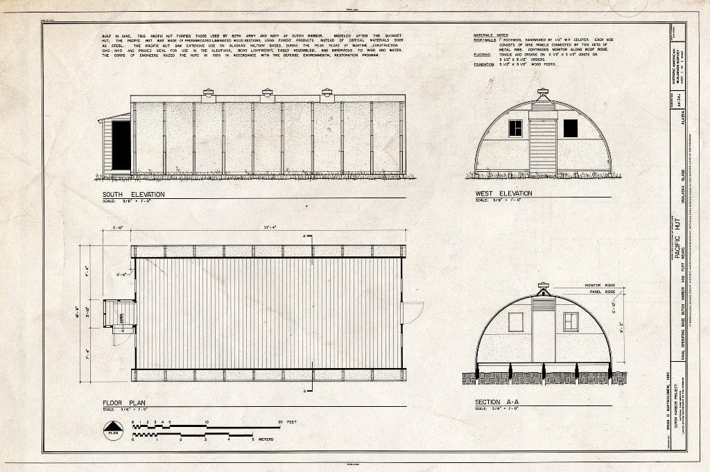 Blueprint HABS AK,1-UNAK,2-J- (Sheet 1 of 1) - Naval Operating Base Dutch Harbor & Fort Mears, Pacific Hut, Unalaska, Aleutian Islands, AK