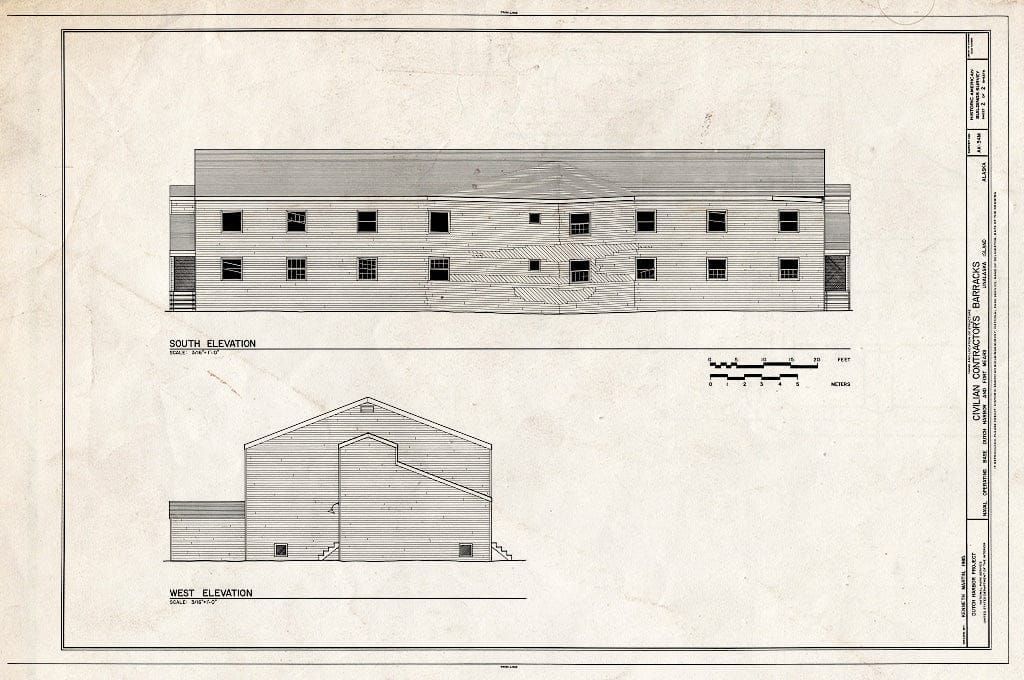 Blueprint HABS AK,1-UNAK,2-M- (Sheet 2 of 2) - Naval Operating Base Dutch Harbor & Fort Mears, Civilian Contractor`s Barracks, Unalaska, Aleutian Islands, AK