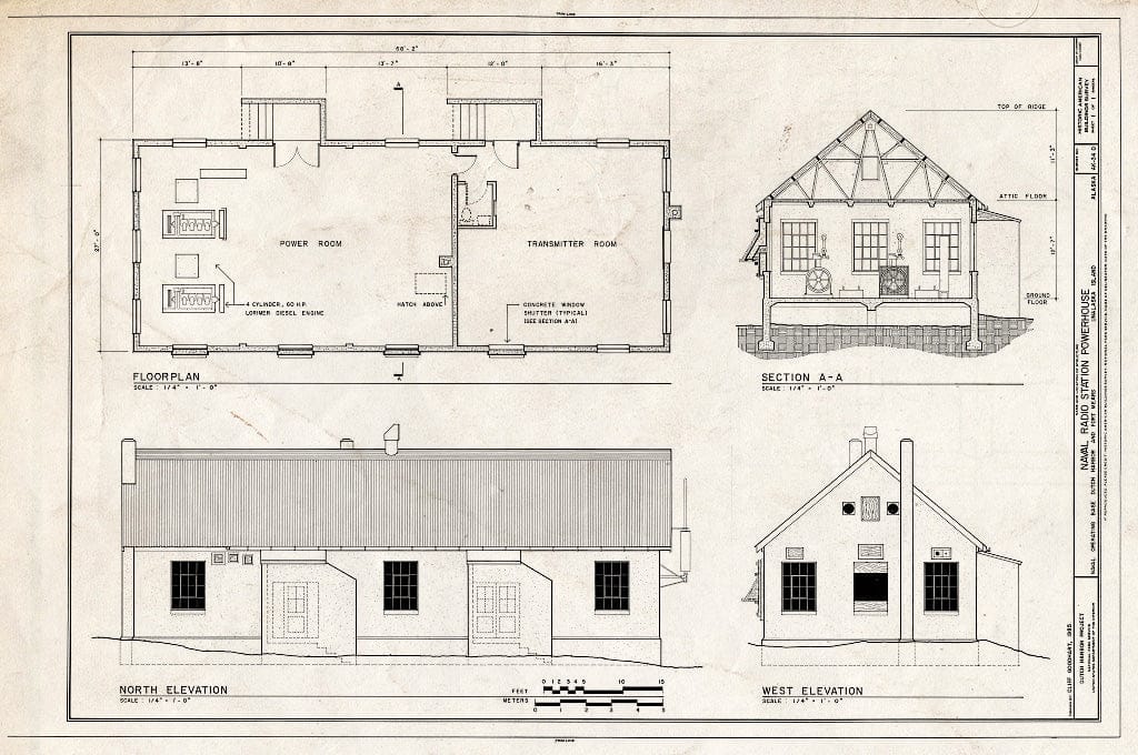 Blueprint HABS AK,1-UNAK,2-O- (Sheet 1 of 1) - Naval Operating Base Dutch Harbor & Fort Mears, Naval Radio Station Powerhouse, Unalaska, Aleutian Islands, AK