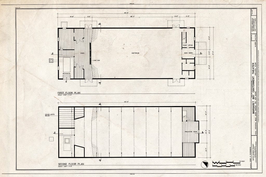Blueprint HABS AK,1-UNAK,2-Q- (Sheet 1 of 2) - Naval Operating Base Dutch Harbor & Fort Mears, Margaret Bay Cantonment Theater, Unalaska, Aleutian Islands, AK