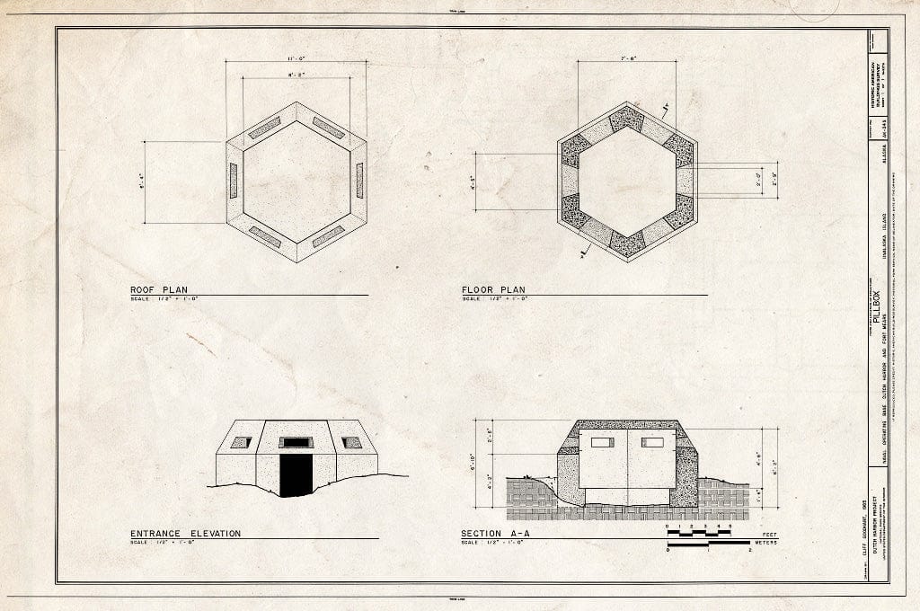 Blueprint HABS AK,1-UNAK,2-S- (Sheet 1 of 1) - Naval Operating Base Dutch Harbor & Fort Mears, Pillbox, Unalaska, Aleutian Islands, AK