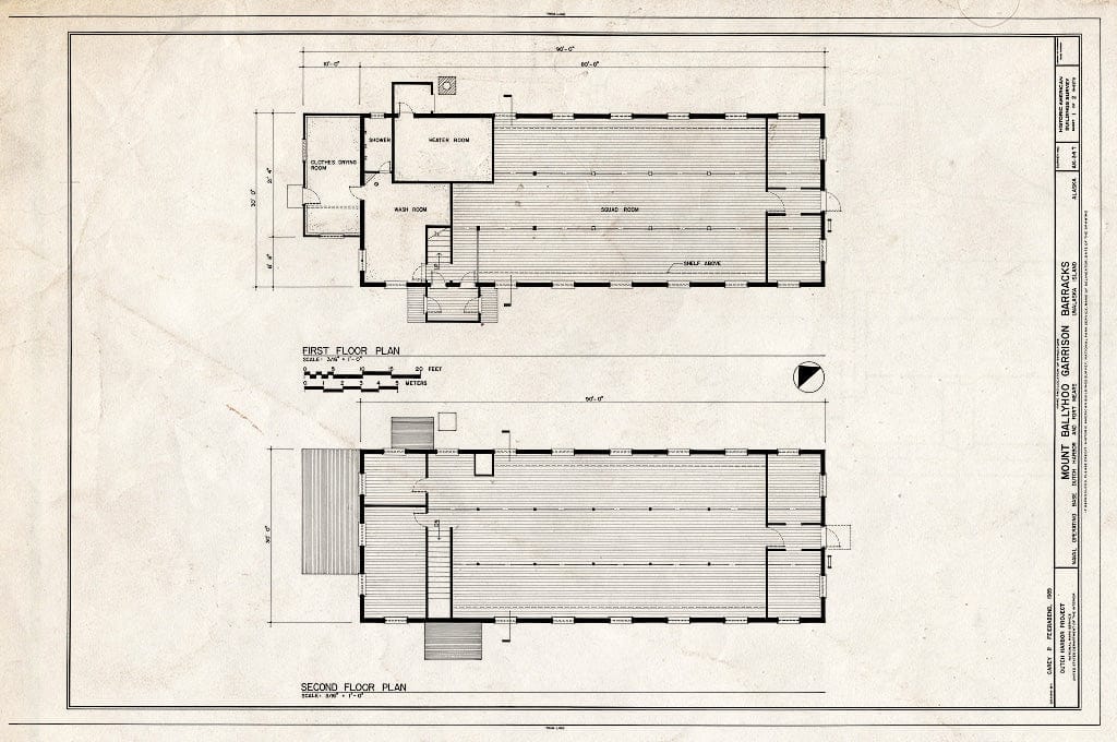 Blueprint HABS AK,1-UNAK,2-T- (Sheet 1 of 2) - Naval Operating Base Dutch Harbor & Fort Mears, Mount Ballyhoo Garrison Barracks, Unalaska, Aleutian Islands, AK