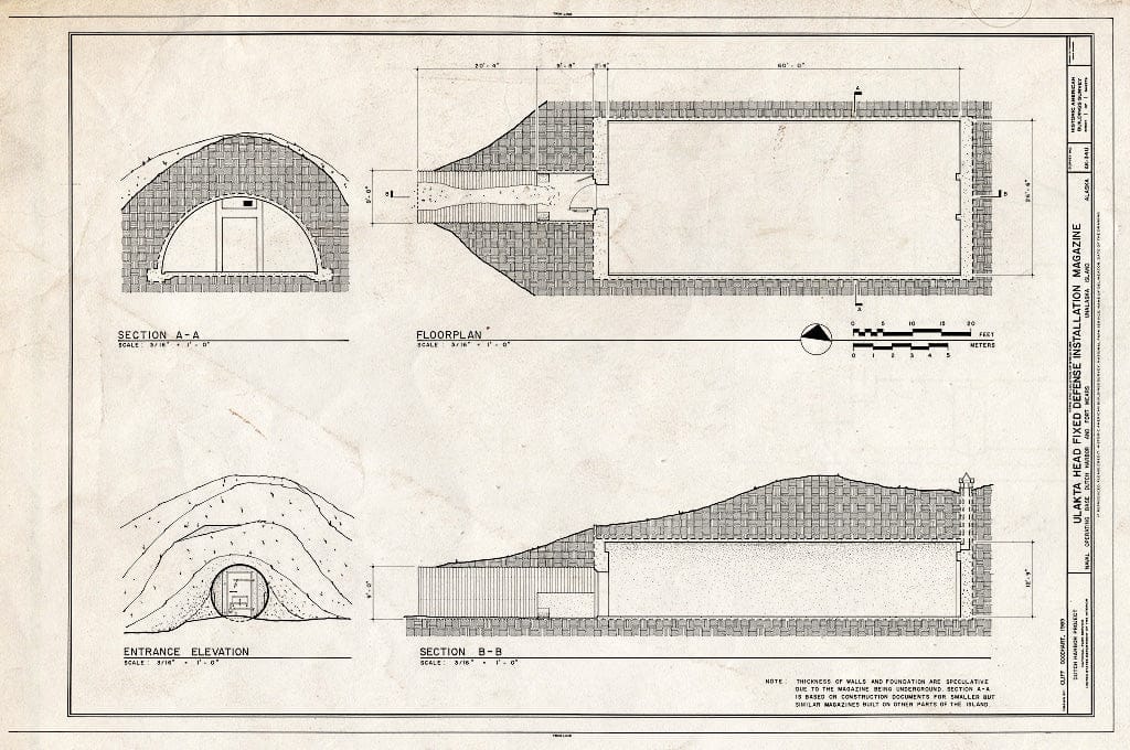 Blueprint HABS AK,1-UNAK,2-U- (sheet 1 of 1) - Naval Operating Base Dutch Harbor & Fort Mears, Ulakta Head Fixed Defense Installation Magazine, Unalaska, Aleutian Islands, AK