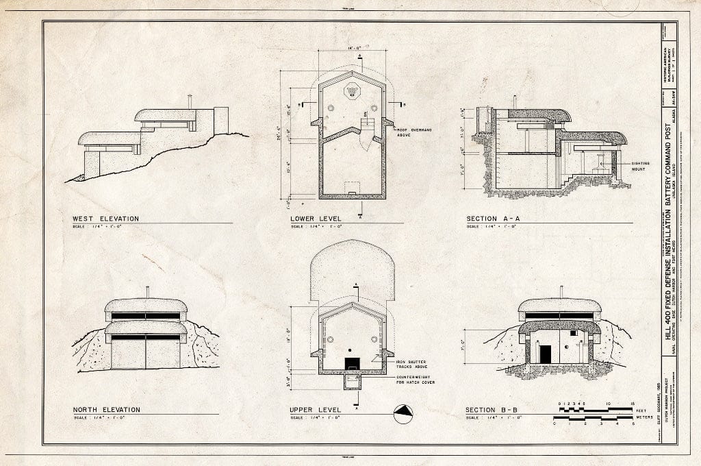 Blueprint HABS AK,1-UNAK,2-W- (Sheet 1 of 1) - Naval Operating Base Dutch Harbor & Fort Mears, Hill 400 Fixed Defense Battery Command Post, Unalaska, Aleutian Islands, AK