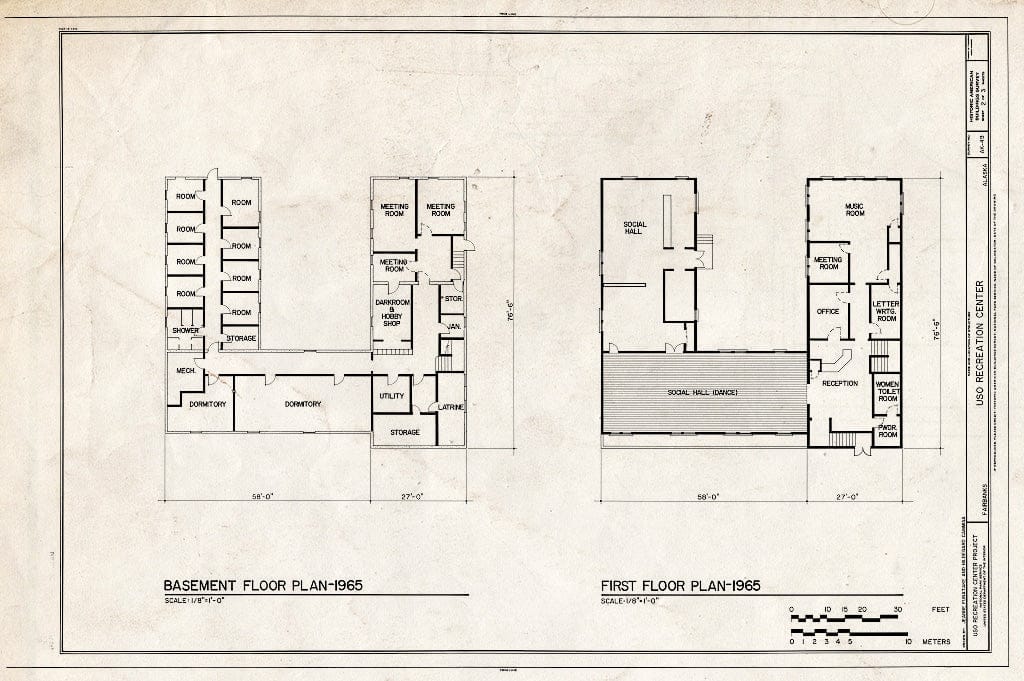 Blueprint HABS AK,6-FAIBA,2- (Sheet 2 of 3) - U.S.O. Recreation Center, First Avenue Between Lacey & Cushman Streets, Fairbanks, Fairbanks North Star Borough, AK