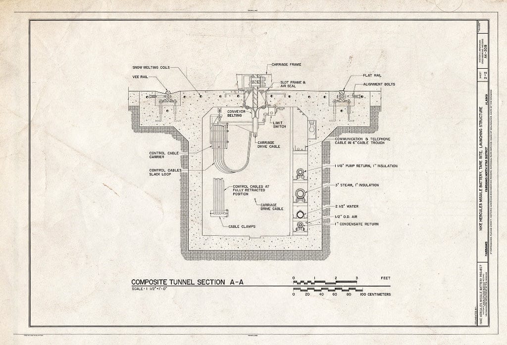 Blueprint Composite Tunnel, Section A-A - Nike Hercules Missile Battery, Tare Site, Launching Structure, Fairbanks, Fairbanks North Star Borough, AK