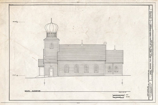 Blueprint 3. South Elevation - Saint George Russian Orthodox Church, St. George Island, Pribilof Islands, Saint George, Aleutians West Census Area, AK