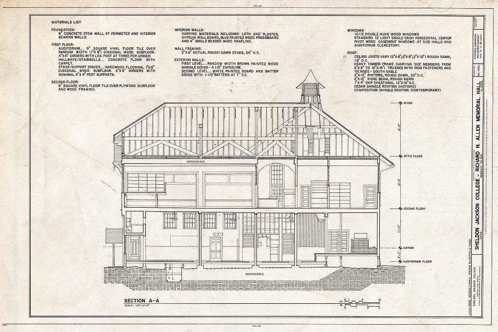 Blueprint HABS AK,17-Sitka,4A- (Sheet 11 of 19) - Sheldon Jackson College, Richard H. Allen Memorial Hall, Lincoln Street, Sitka, Sitka Borough, AK