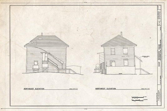 Blueprint 5. Northeast and Northwest elevations - Chief Kashakes' House, Mile 2.5 South Tongass Highway, Saxman, Ketchikan Gateway Borough, AK