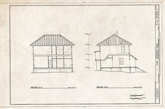 Blueprint 6. Sections A-A and B-B - Chief Kashakes' House, Mile 2.5 South Tongass Highway, Saxman, Ketchikan Gateway Borough, AK