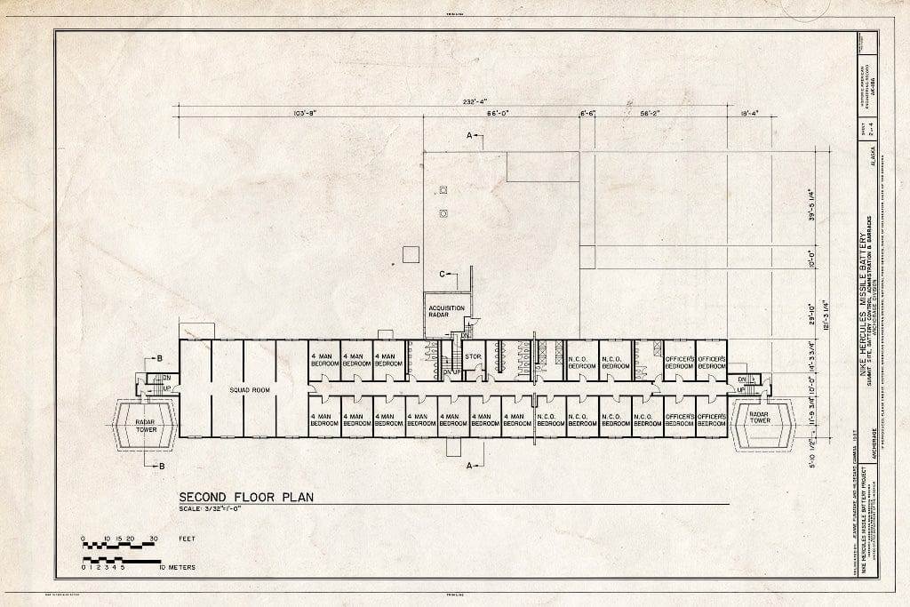 Blueprint Second Floor Plan - Nike Hercules Missile Battery Summit Site, Battery Control Administration & Barracks Building, Anchorage, Anchorage, AK