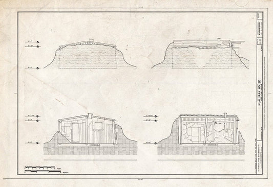 Blueprint 2. North and west elevations; Sections - Inualurak House, 325 Mekiana Road, Anaktuvuk Pass, North Slope Borough, AK