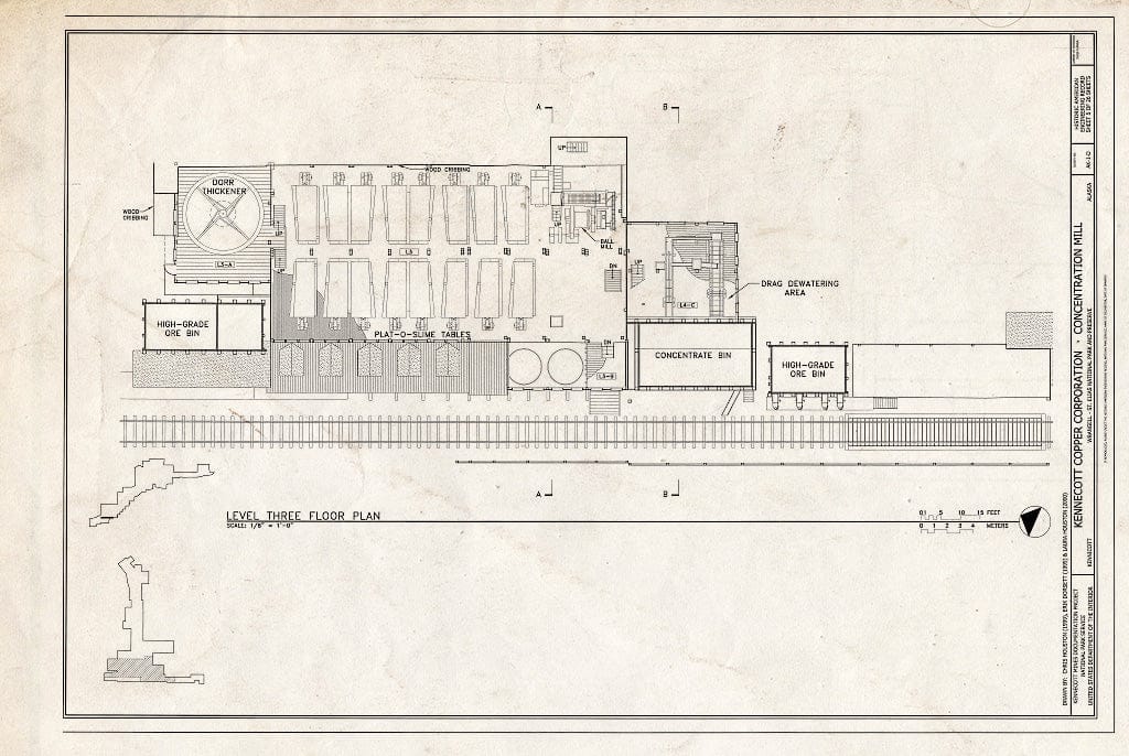 Blueprint Level Three Floor Plan - Kennecott Copper Corporation, Concentration Mill, On Copper River & Northwestern Railroad, Kennicott, Valdez-Cordova Census Area, AK