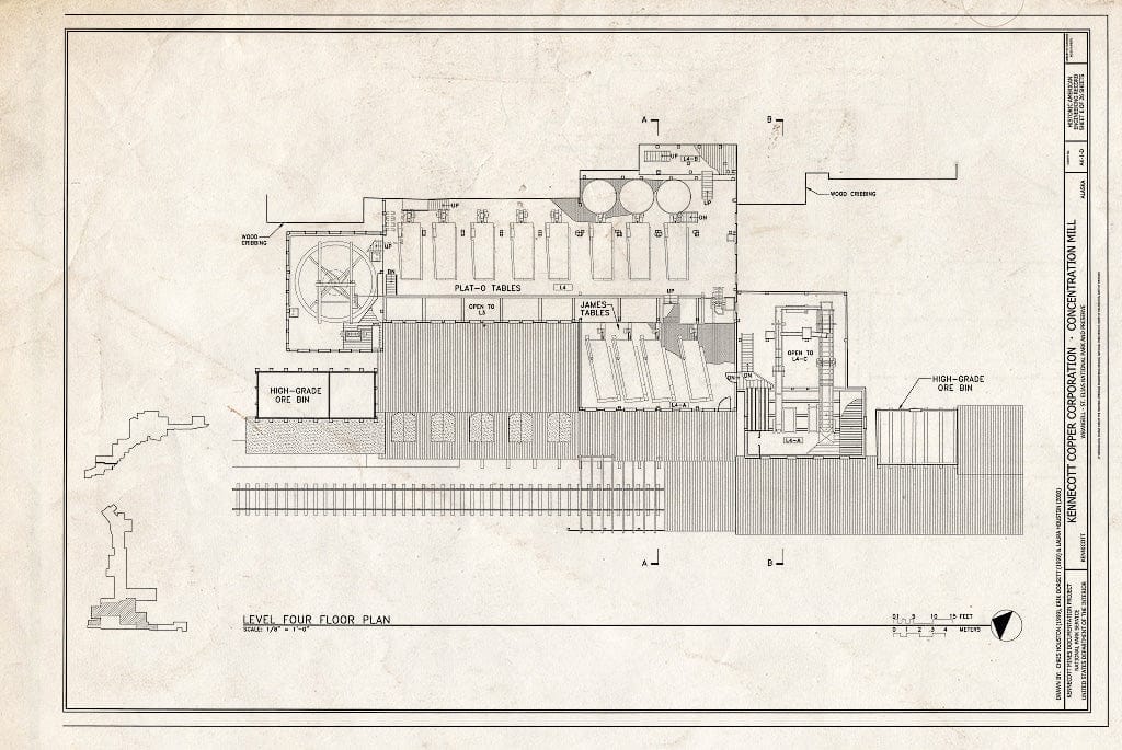 Blueprint Level Four Floor Plan - Kennecott Copper Corporation, Concentration Mill, On Copper River & Northwestern Railroad, Kennicott, Valdez-Cordova Census Area, AK