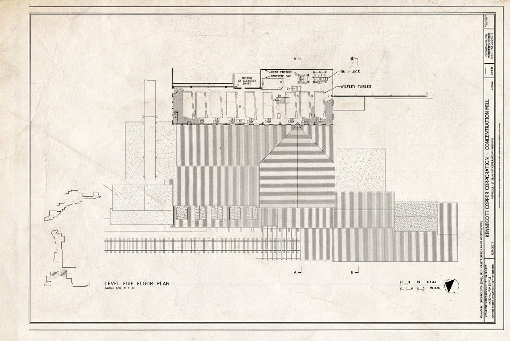 Blueprint Level Five Floor Plan - Kennecott Copper Corporation, Concentration Mill, On Copper River & Northwestern Railroad, Kennicott, Valdez-Cordova Census Area, AK