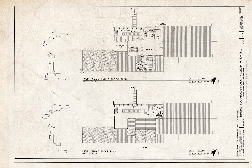 Blueprint Level Six-A, C, and F Floor Plans - Kennecott Copper Corporation, Concentration Mill, On Copper River & Northwestern Railroad, Kennicott, Valdez-Cordova Census Area, AK
