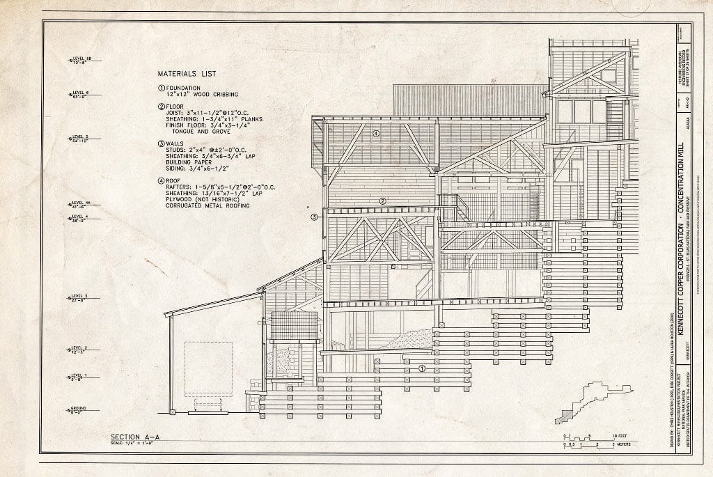 Blueprint Section A-A - Kennecott Copper Corporation, Concentration Mill, On Copper River & Northwestern Railroad, Kennicott, Valdez-Cordova Census Area, AK