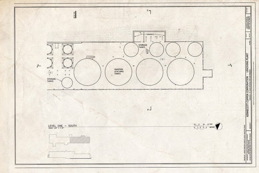 Blueprint 4. Level One, South - Kennecott Copper Corporation, Leaching Plant, On Copper River & Northwestern Railroad, Kennicott, Valdez-Cordova Census Area, AK