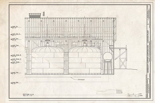 Blueprint 22. Section A-A - Kennecott Copper Corporation, Leaching Plant, On Copper River & Northwestern Railroad, Kennicott, Valdez-Cordova Census Area, AK