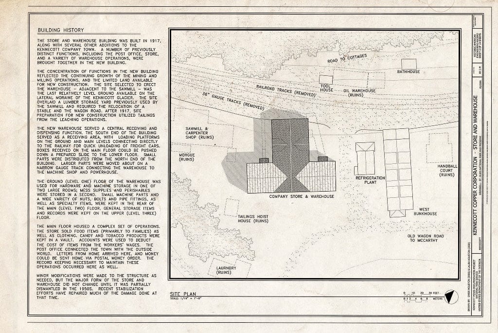 Blueprint Site Plan - Kennecott Copper Corporation, Company Store & Warehouse, On Copper River & Northwestern Railroad, Kennicott, Valdez-Cordova Census Area, AK
