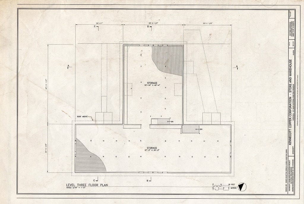 Blueprint Level Three Floor Plan - Kennecott Copper Corporation, Company Store & Warehouse, On Copper River & Northwestern Railroad, Kennicott, Valdez-Cordova Census Area, AK