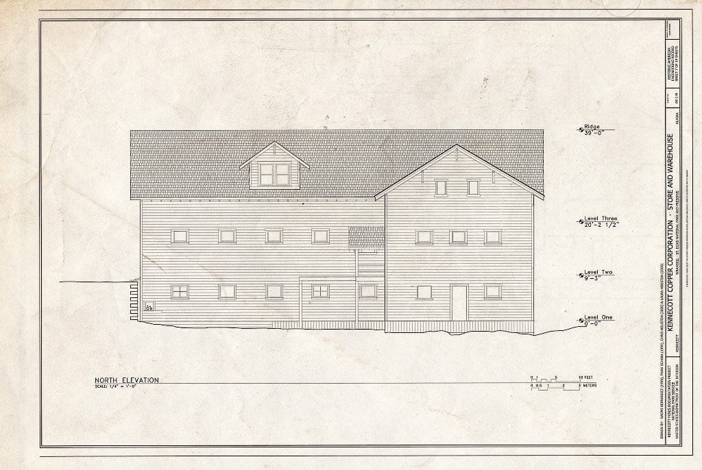 Blueprint North Elevation - Kennecott Copper Corporation, Company Store & Warehouse, On Copper River & Northwestern Railroad, Kennicott, Valdez-Cordova Census Area, AK