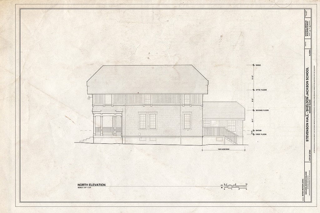 Blueprint North Elevation - Sheldon Jackson College, Stevenson Hall, Baranof Island, Sitka, Sitka Borough, AK