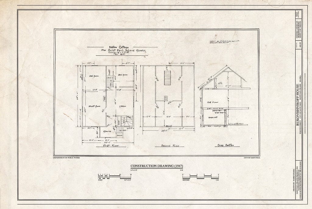 Blueprint HABS AK-203 (Sheet 2 of 3) - Rukovishnikoff House, Tolstoi Boulevard, Saint Paul, Aleutians West Census Area, AK