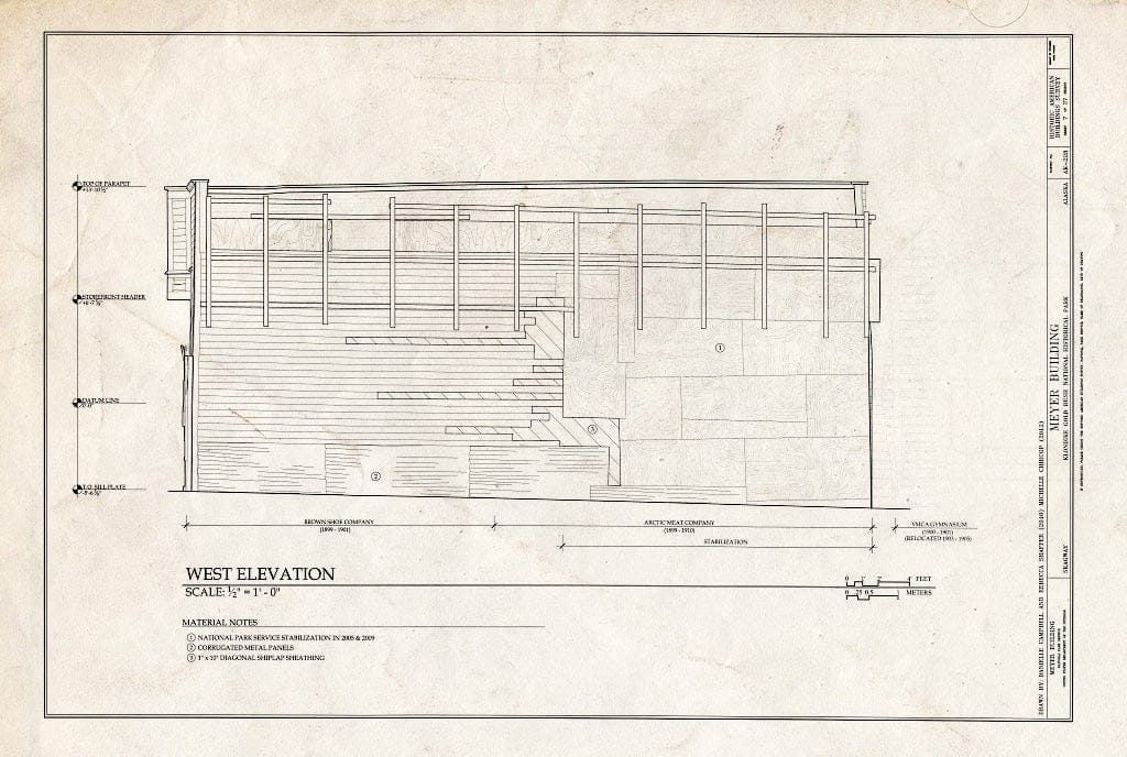 Blueprint West Elevation - Meyer Meat Market Building, 495 State Street, Skagway, Skagway, AK