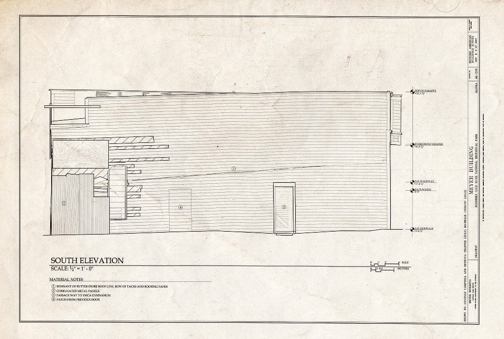 Blueprint South Elevation - Meyer Meat Market Building, 495 State Street, Skagway, Skagway, AK